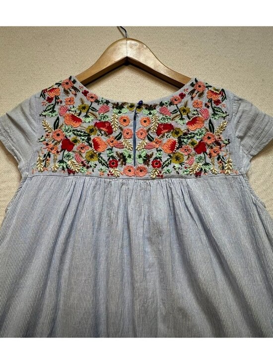 Maeve Womens Chrissy Embroidered Tunic Dress 2P Blue  Floral Yoke Striped Boho - Picture 10 of 12